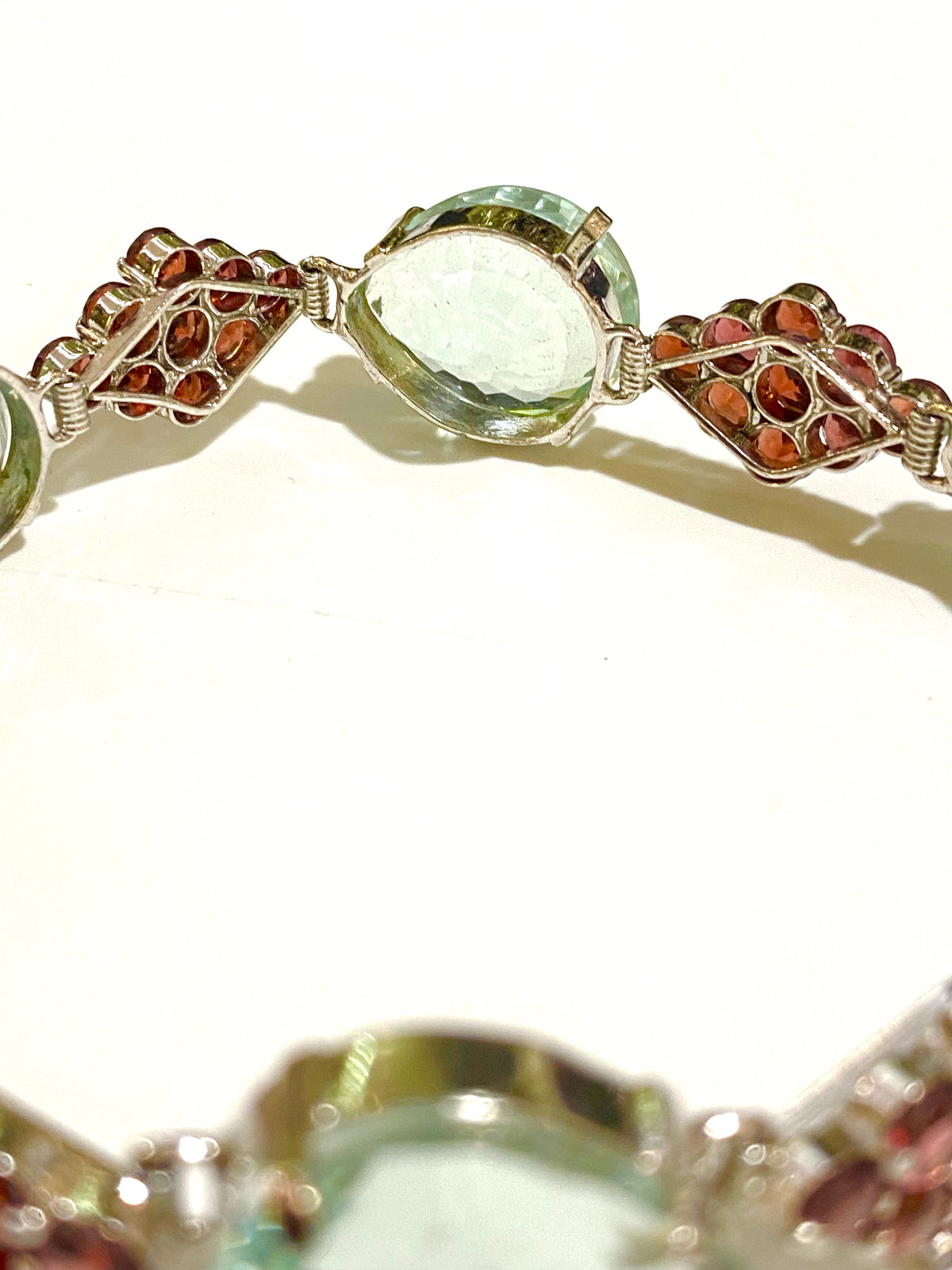 Green Citrine  & Garnet Sterling Silver Bracelet