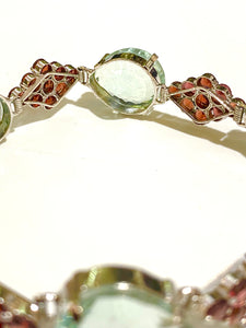 Aquamarine & Garnet Sterling Silver Bracelet