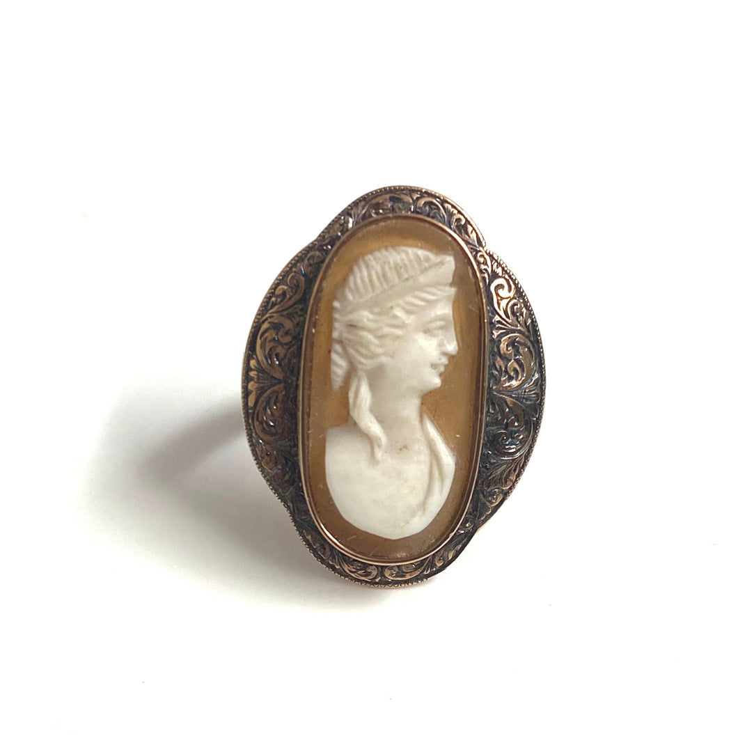 9ct Rose Gold Cameo Ring with Engraved Detailing