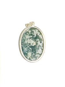 Oval Moss Agate Sterling Silver Pendant