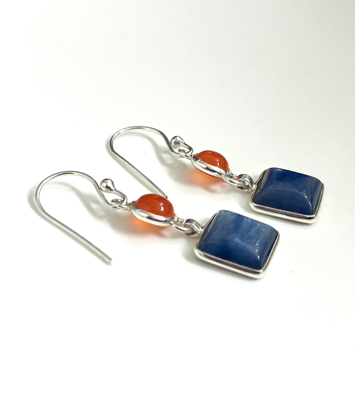 Sterling Silver Carnelian and Kyanite Square Earrings