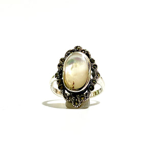 Sterling Silver Marcasite and Mother of Pearl Ring