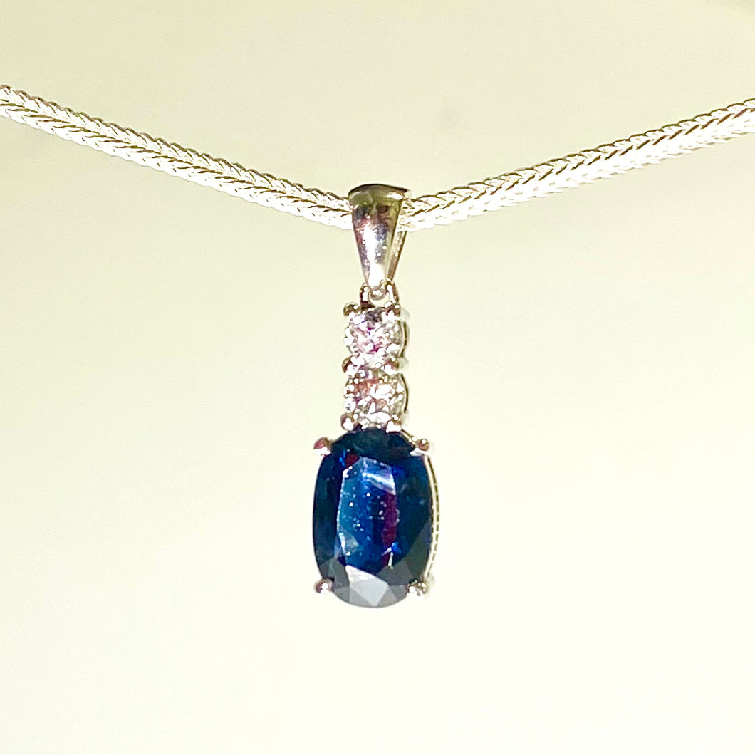 9ct White Gold 0.95ct Sapphire and Diamond Pendant