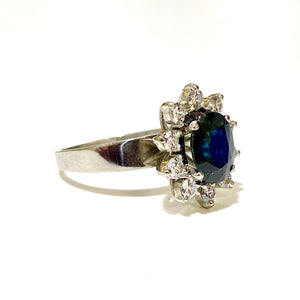 18ct White Gold Teal Sapphire and Diamond Ring