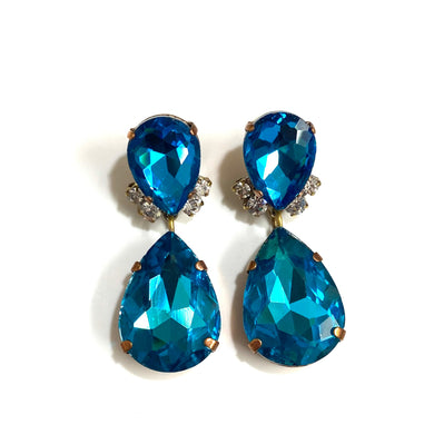 Blue and White Crystal Drop Earrings