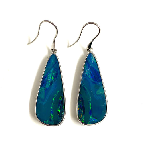 Sterling Silver Black Opal Earrings