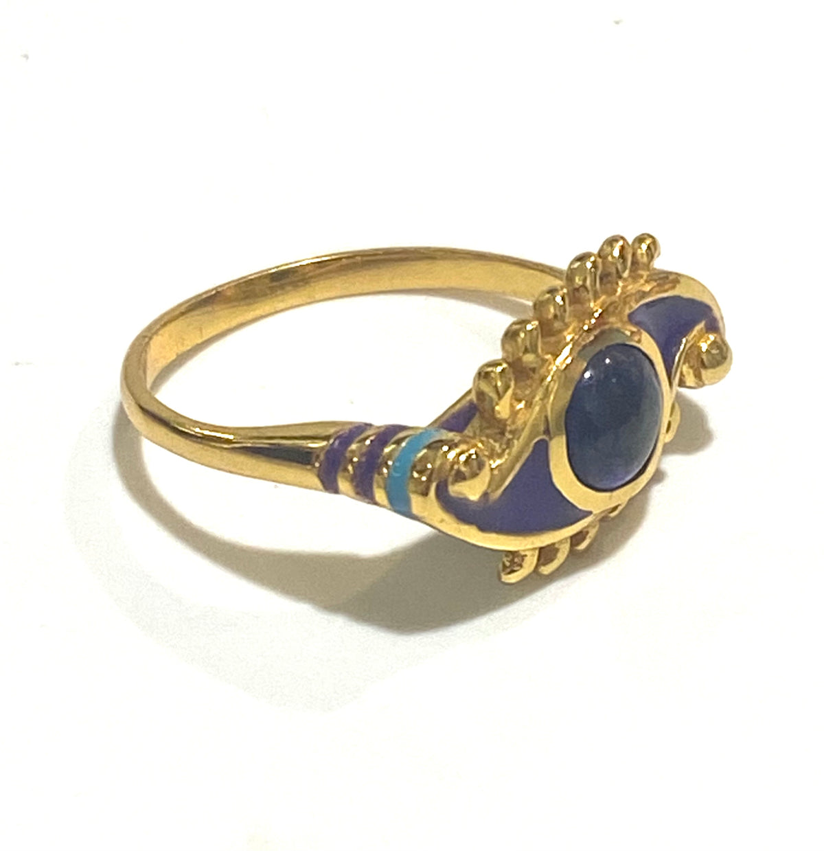 Gemstone, Blue Enamel and Sterling Silver Brass Evil Eye Ring