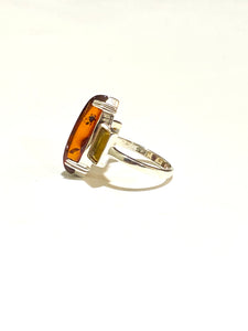 Sterling Silver Three Stone Honey Amber Ring