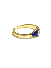 Blue Enamel and Brass Evil Eye Ring
