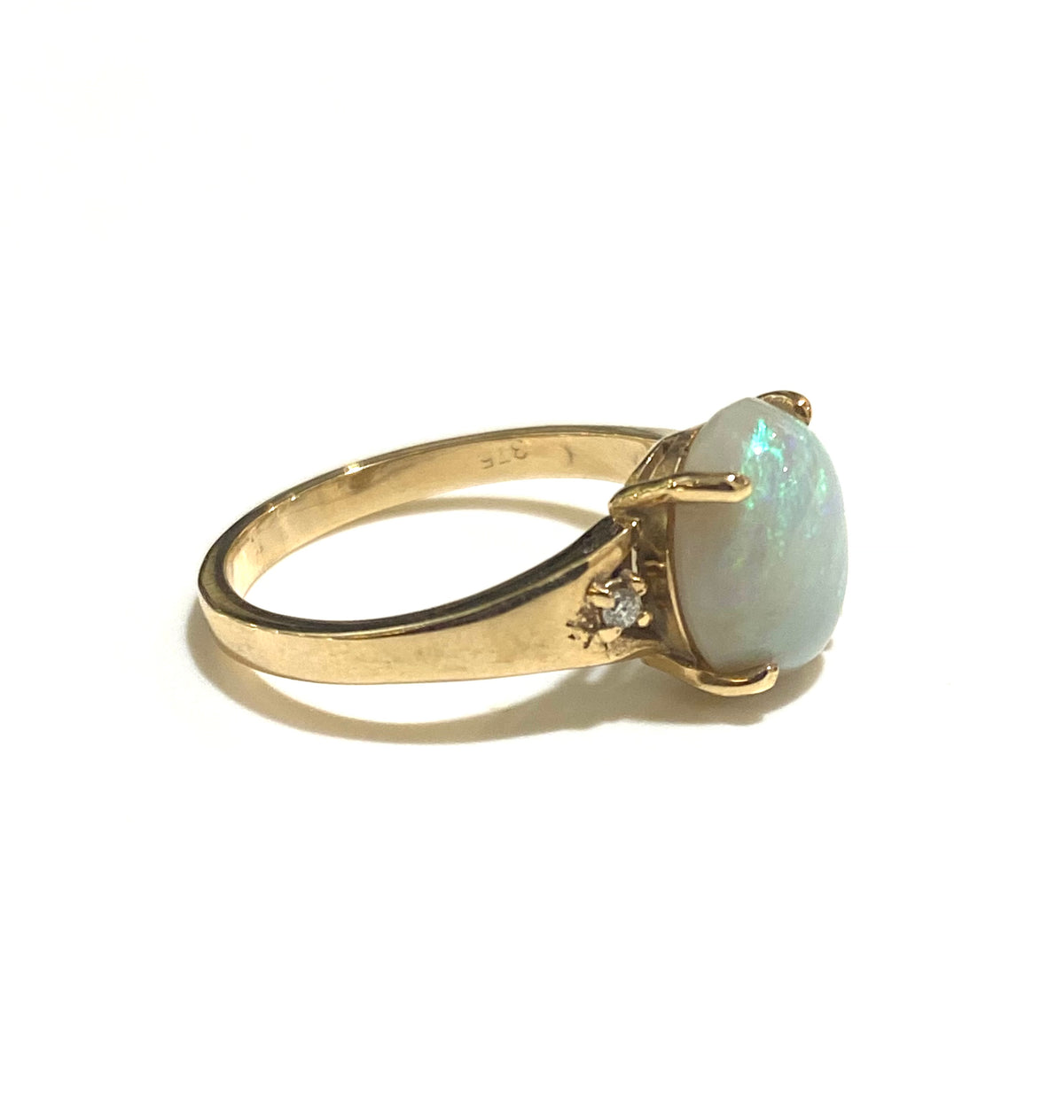 9ct Yellow Gold 1.8ct Solid Semi Black Opal and Diamond Ring