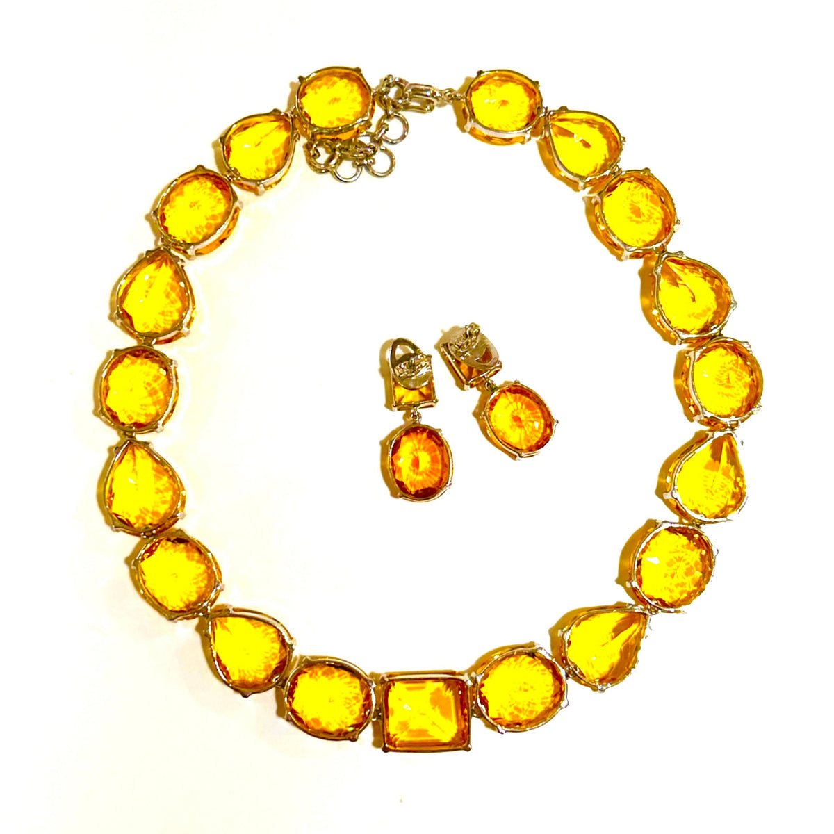 Sterling Silver Yellow Crystal Citrine Coloured Necklace and Earrings