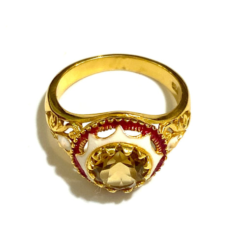 Brass Enamel and Gemstone Ring