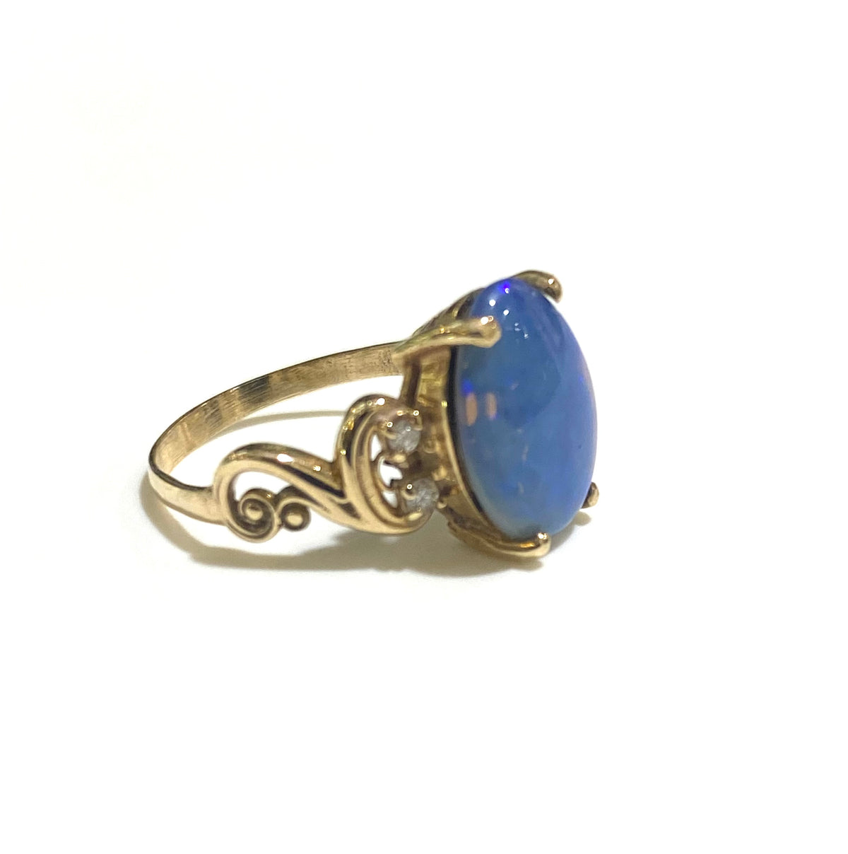 9ct Yellow Gold 2.30ct Solid Black Opal and Diamond Ring