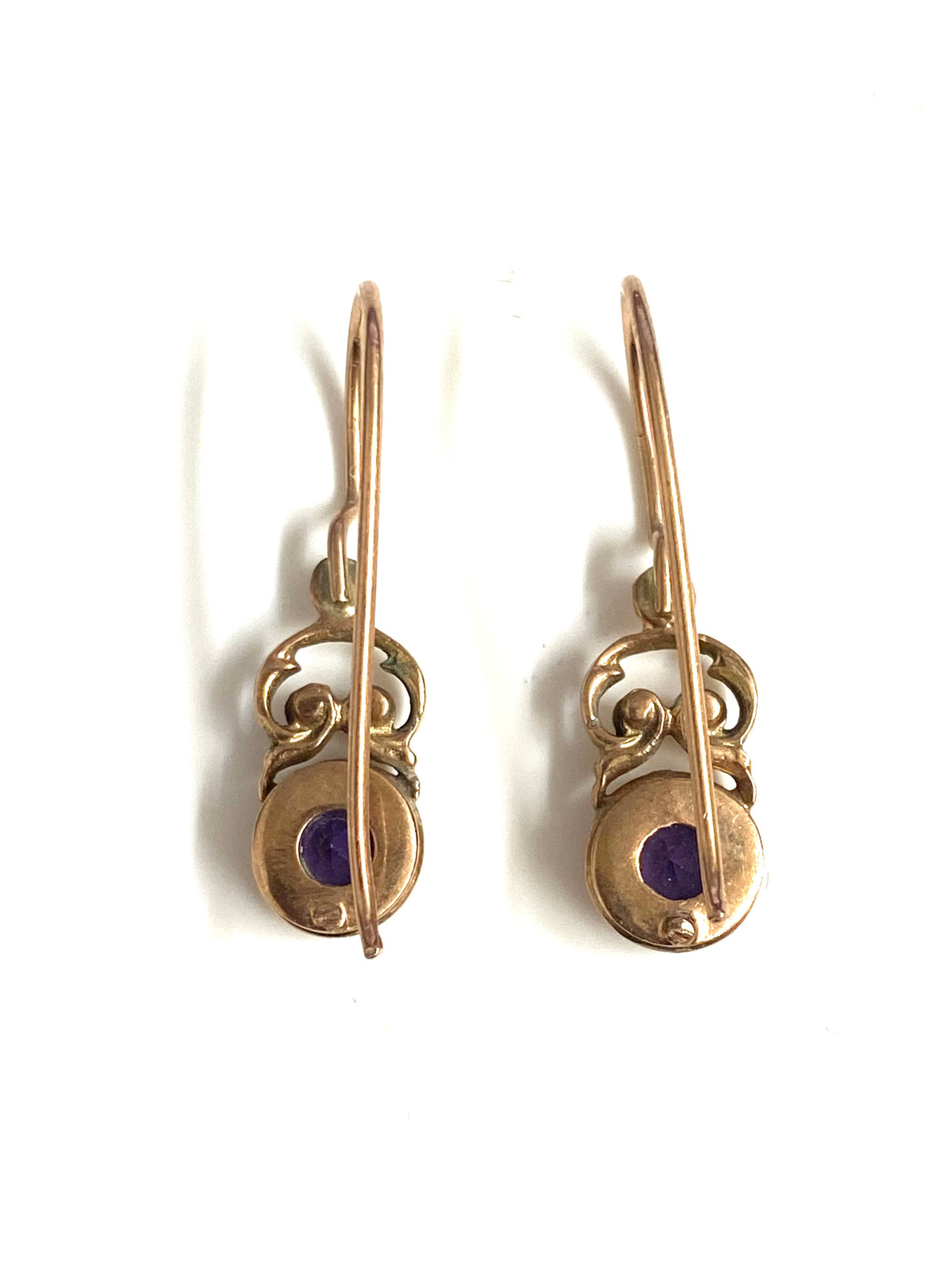 9ct Gold Round Amethyst Drop Earrings