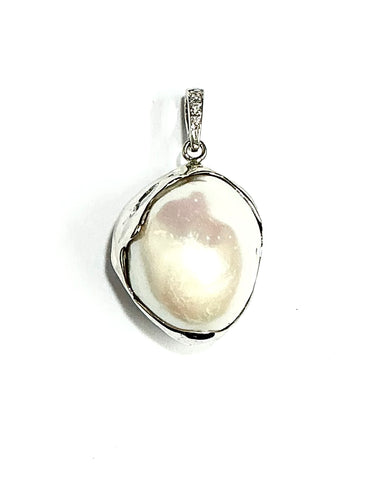 Sterling Silver Baroque Pearl & Cubic Zirconia Enhancer Pendant