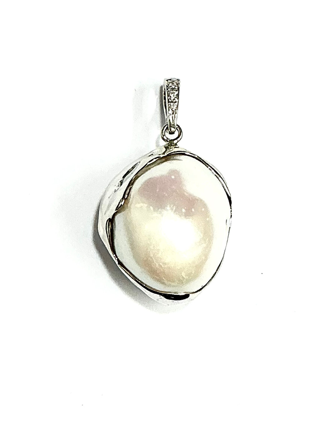 Sterling Silver Baroque Pearl & Cubic Zirconia Enhancer Pendant