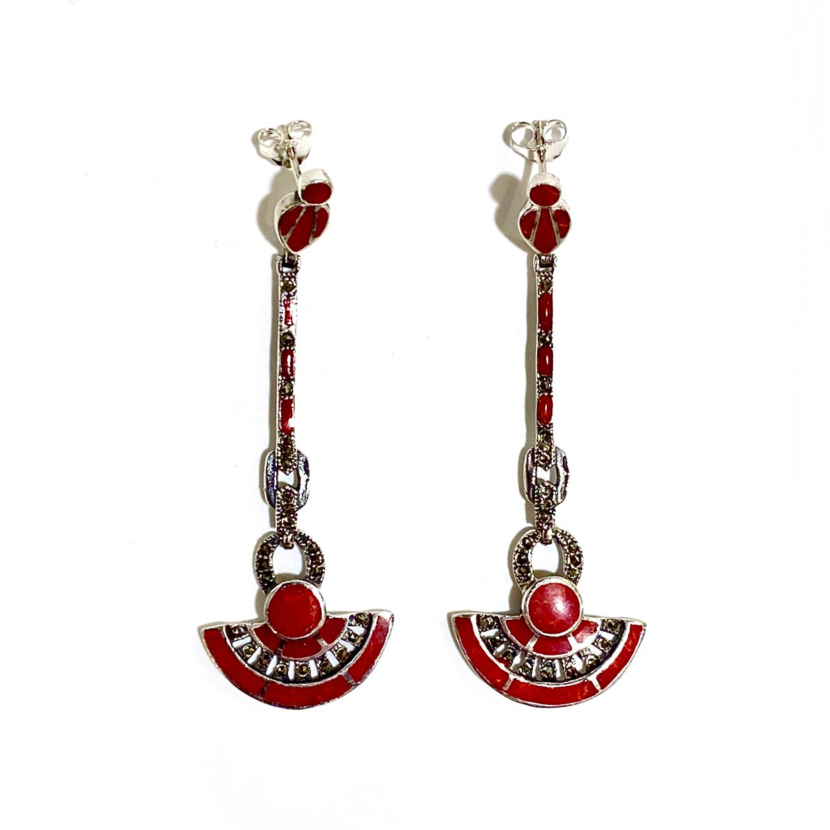 Sterling Silver Marcasite and Enamel Earrings