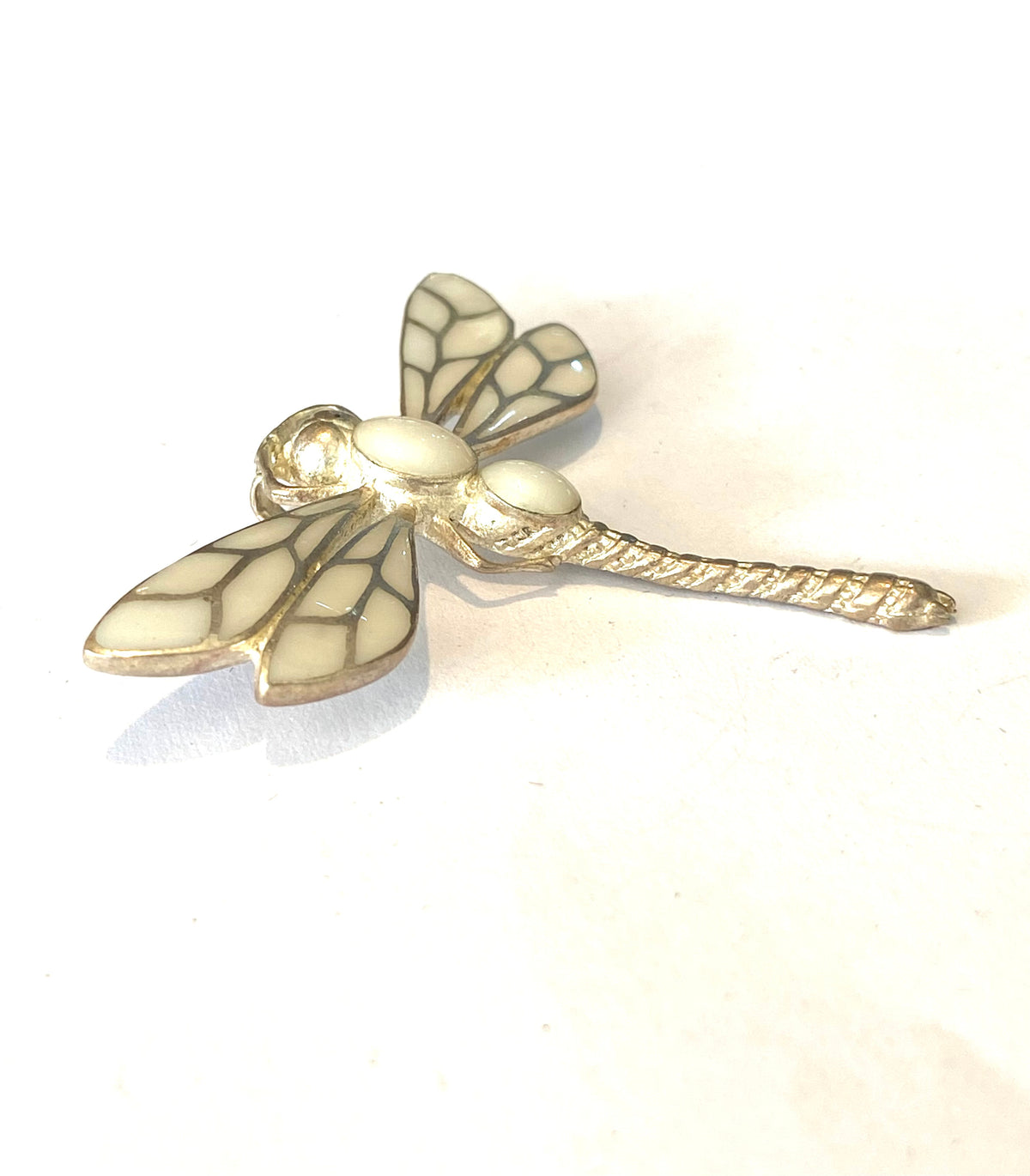 White Enamel Dragonfly Brooch
