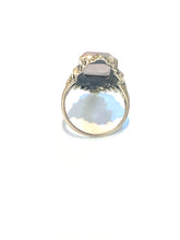 Sterling Silver Rose Quartz and Marcasite Ring