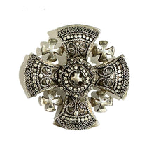 Sterling Silver Vintage Jerusalem Crusader Cross Brooch