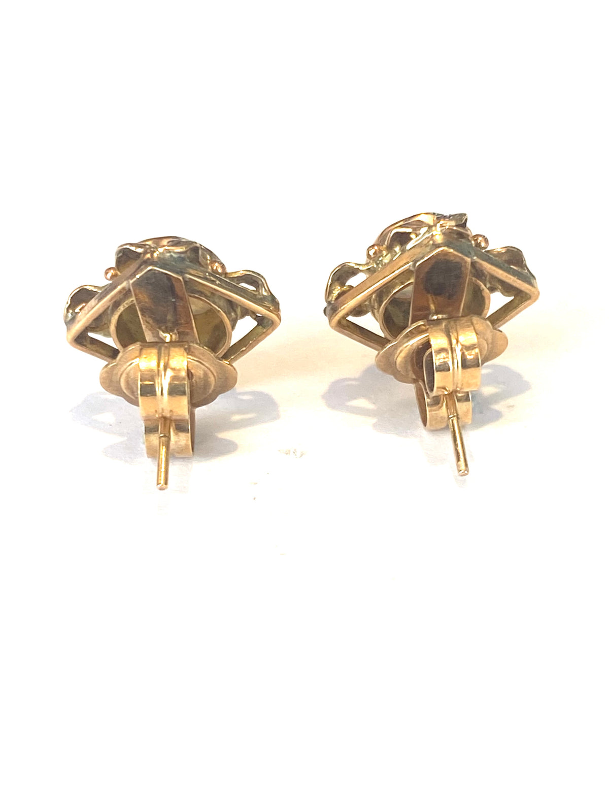 Antique 9ct Gold Solid Opal Stud  Earrings