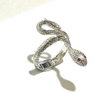 9ct White Gold Snake Ring with Ruby Eyes