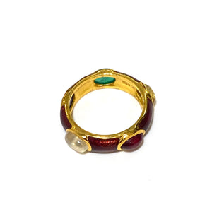 Red Enamel and Gemstone Ring