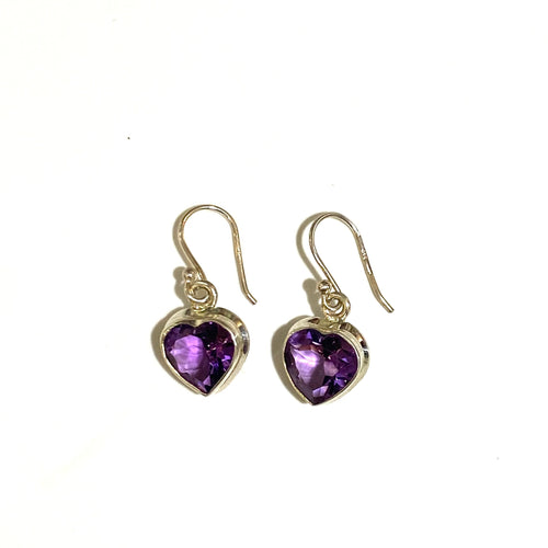 Sterling Silver Amethyst Heart Earrings