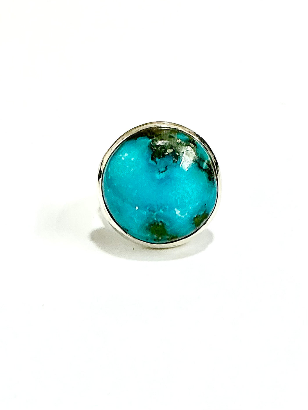 Circle Turquoise Cabochon Sterling Silver Cocktail Ring