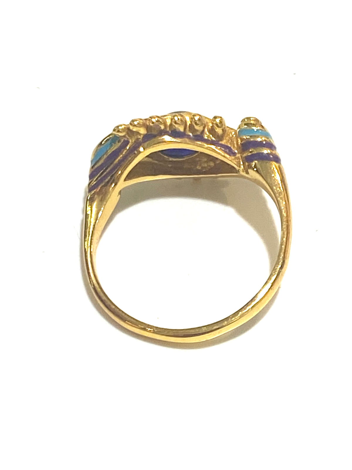 Gemstone, Blue Enamel and Sterling Silver Brass Evil Eye Ring