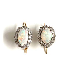 9ct Rose Gold Solid Opal and White Sapphire Earrings