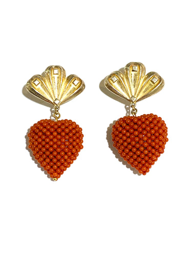 Natural Momo Coral Beaded Heart Earrings