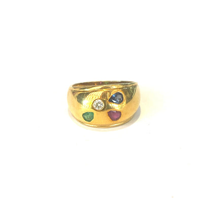18ct Gold Ruby, Sapphire and Emerald Ring