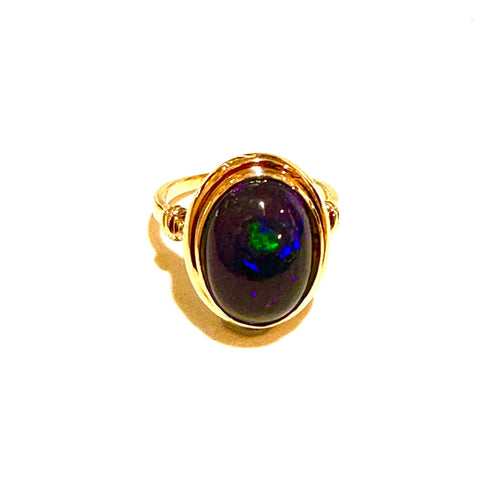 18ct Yellow Gold Black Opal Cabochon Ring