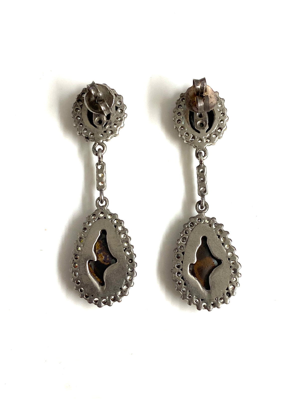 9ct White Gold Opal and Diamond Drop Earrings