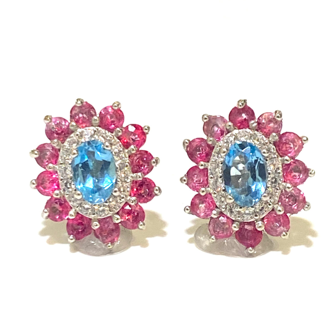 Sterling Silver Pink and Blue Topaz Earrings