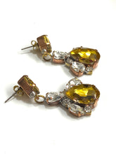 Yellow and White Crystal Drop Earrings