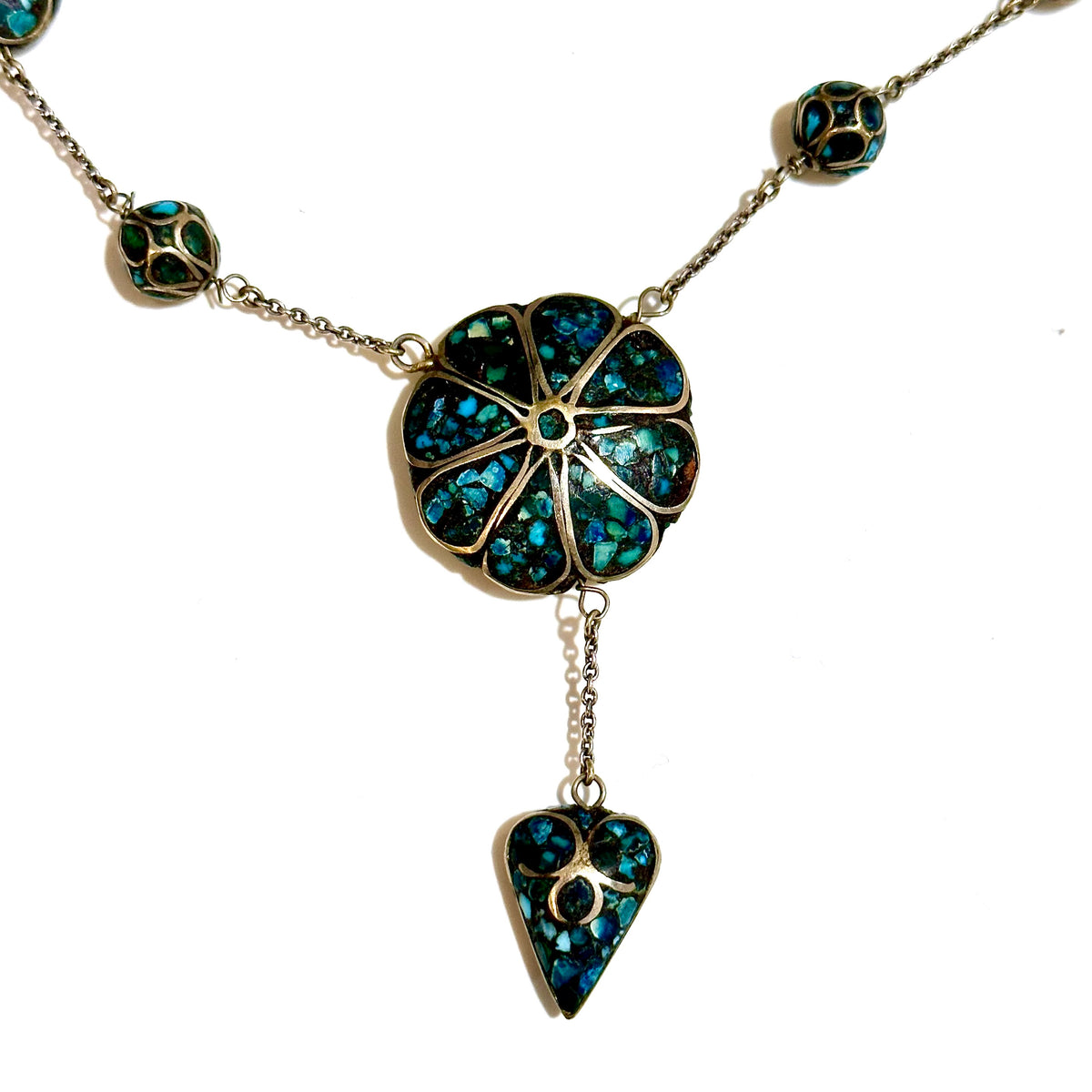 Navaho Native American Turquoise and Silver Necklace