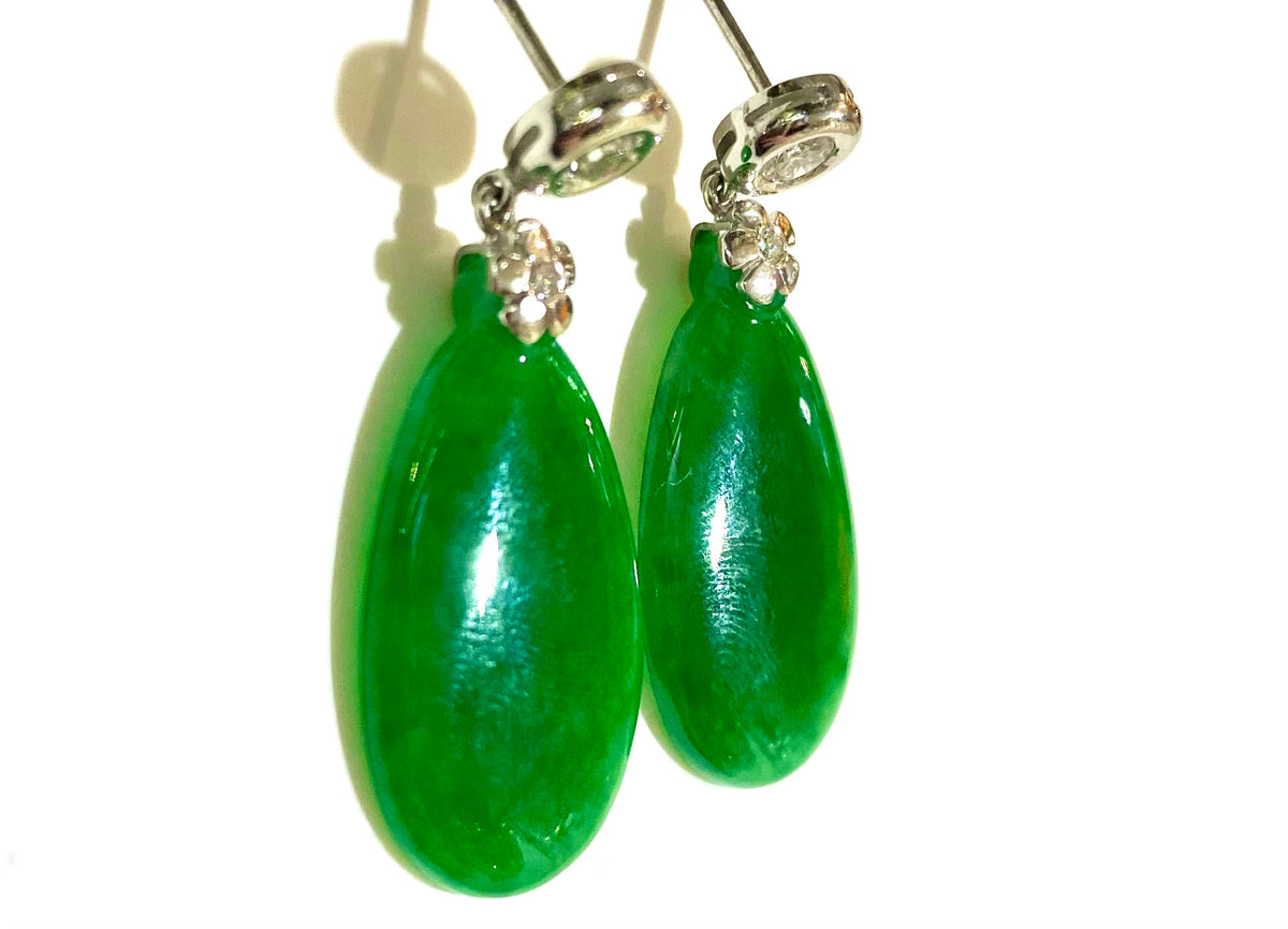 18ct White Gold Jade and Diamond Drop Earrings