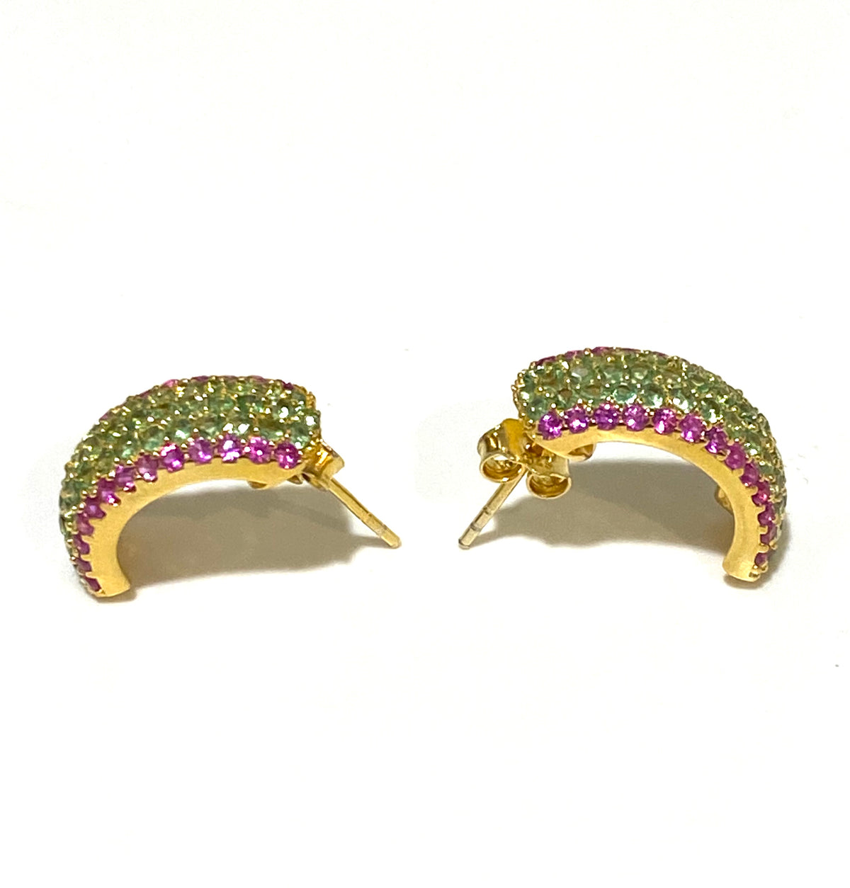 Sterling Silver Gold Plate Pink Sapphire and Tsavorite Garnet Earrings