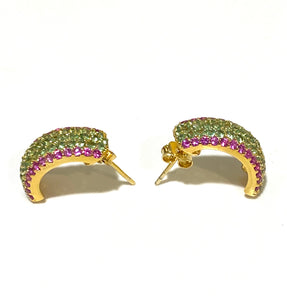 Sterling Silver Gold Plate Pink Sapphire and Tsavorite Garnet Earrings