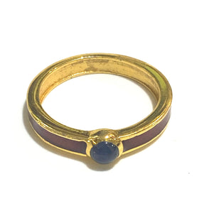 Sterling Silver Brass, Sapphire and Red Enamel Ring