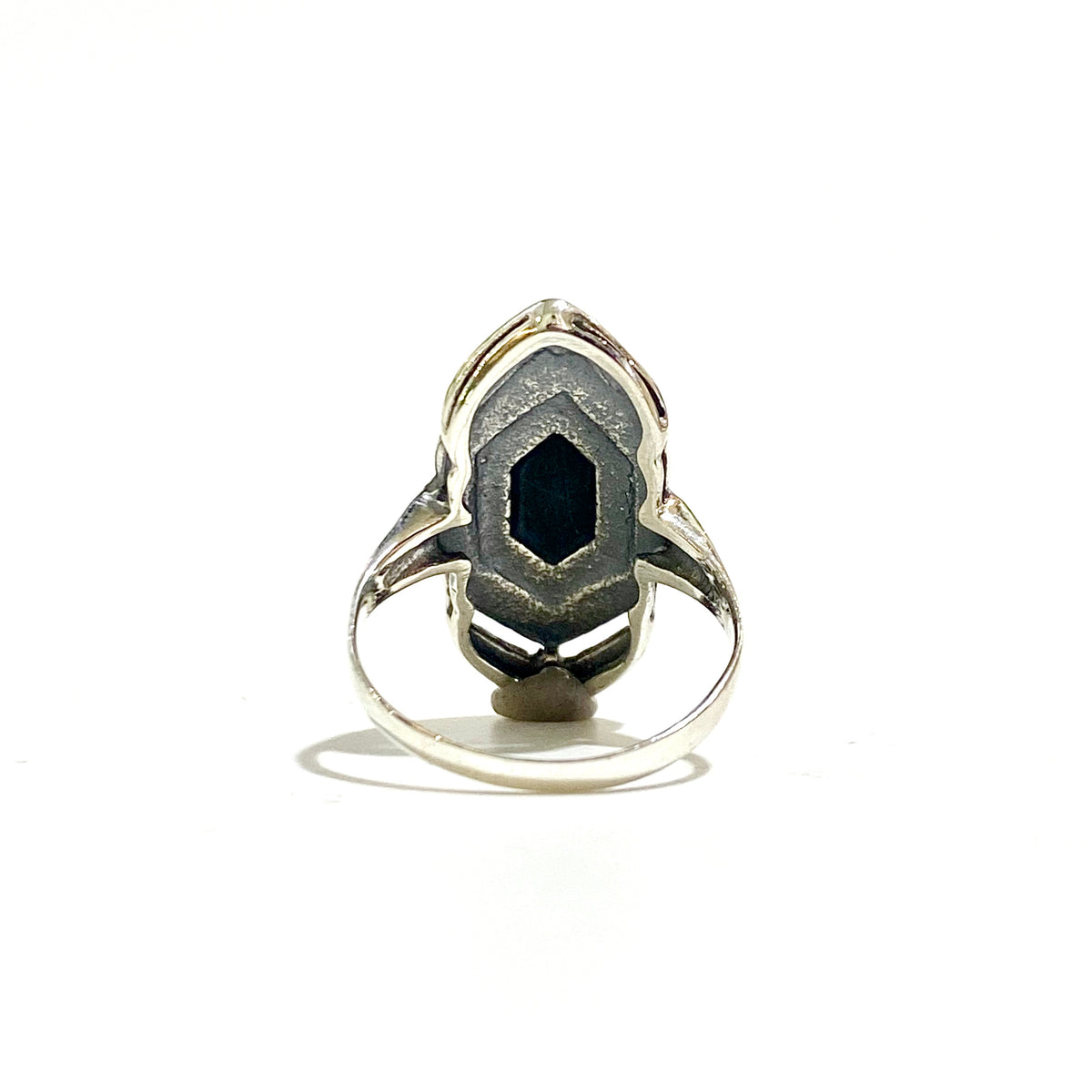 Sterling Silver Marcasite and Black Onyx Hexagonal Ring