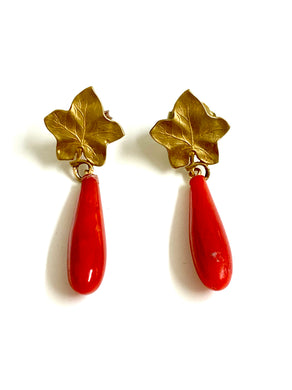 Gold Leaf Momo Coral Drop Earrings