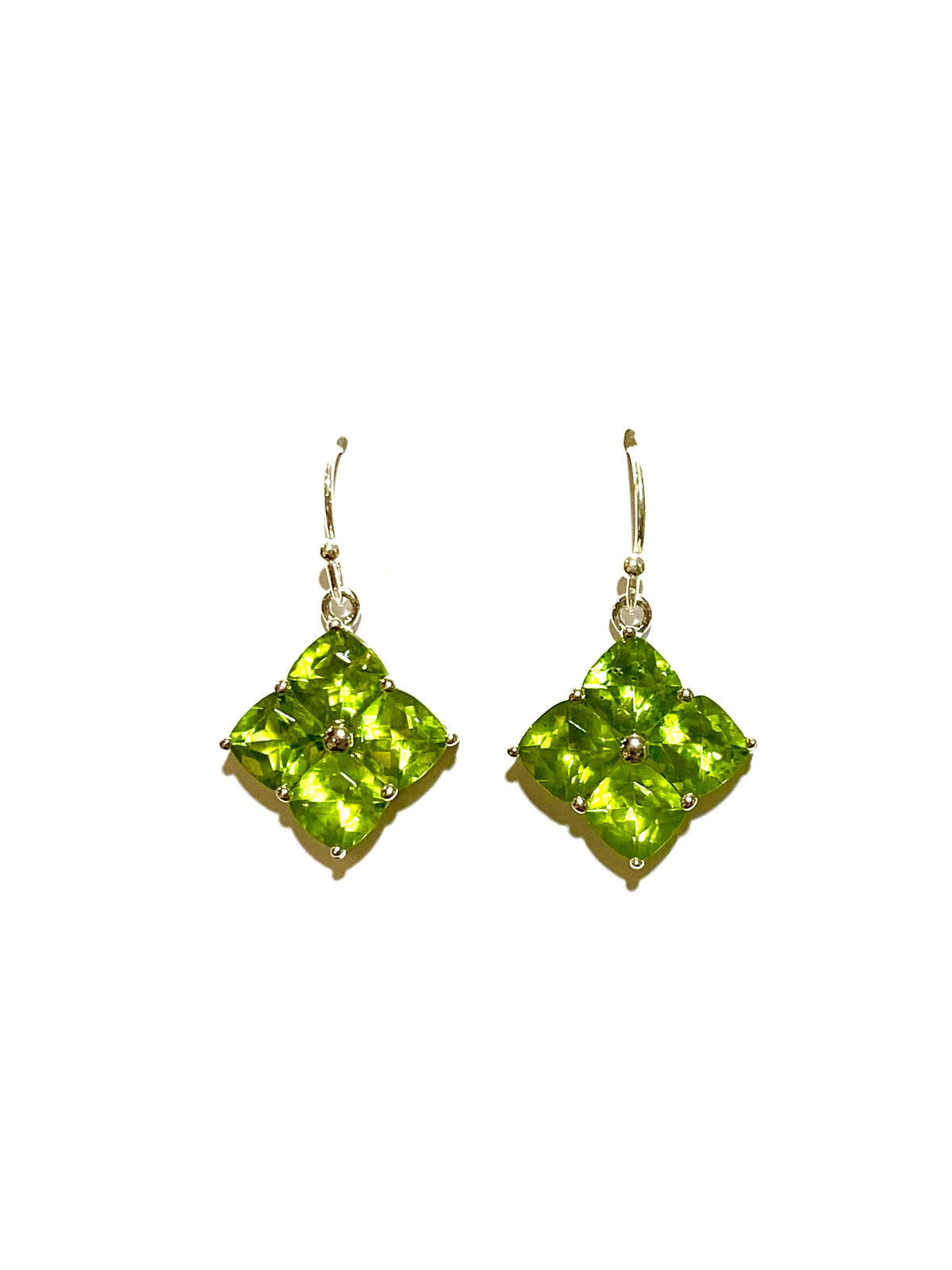 Peridot  15 x 15 mm Fortune Wheel  cluster drop EARRINGS sterling silver