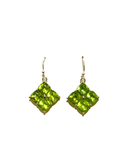 Peridot  15 x 15 mm Fortune Wheel  cluster drop EARRINGS sterling silver