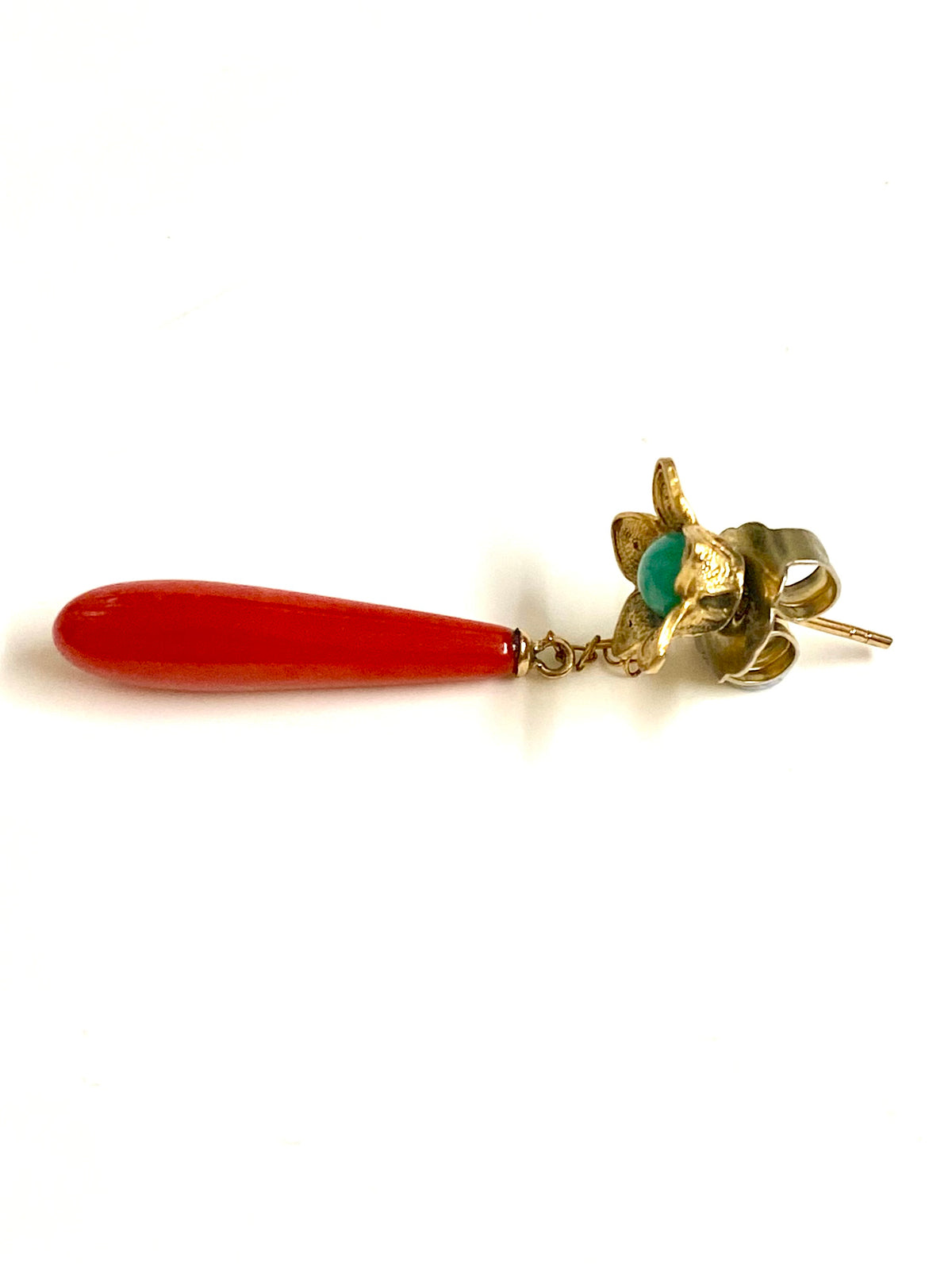 9ct Yellow Gold Momo Coral and Turquoise Drop Earrings