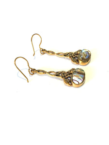 Brass and Paua Shell Drop Earrings