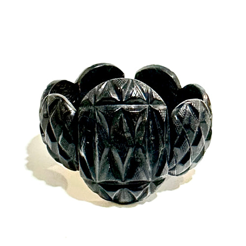 Antique Carved Whitby Jet Elasticated Bracelet