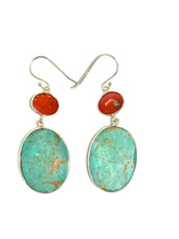 Sterling Silver Oval and Coral Hook Drop Earrings